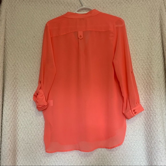 Kismet Size Medium Petite Salmon Coloured Sheer Blouse - Picture 2 of 12